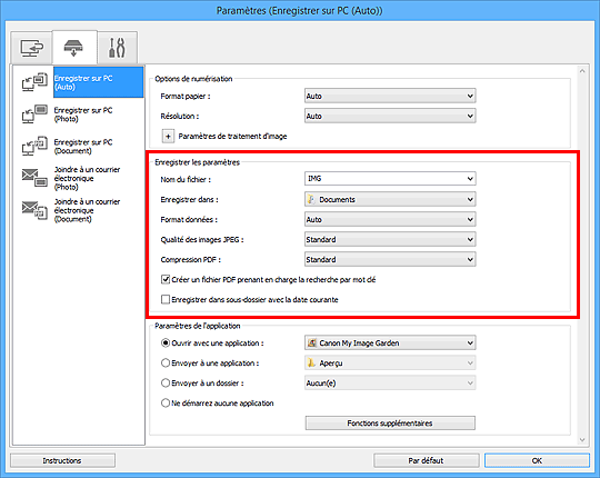 figure : boîte de dialogue Paramètres